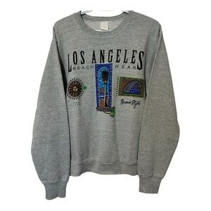 Vintage Los Angeles Beach Wear Graphic Crewneck Sweater Retro Grey Unisex